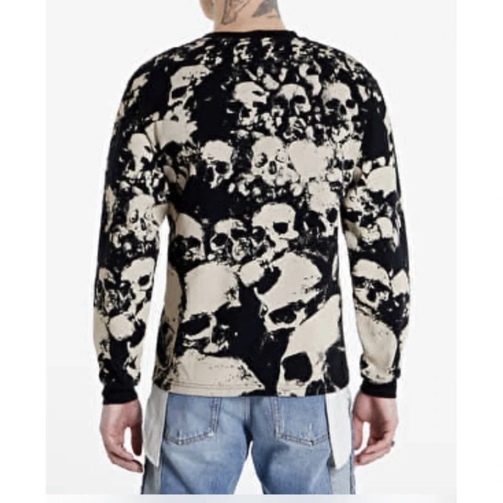 PLEASURES Despair Skull Graphic Print Crewneck Shirt Mens L Pullover Black Punk - Picture 2 of 11